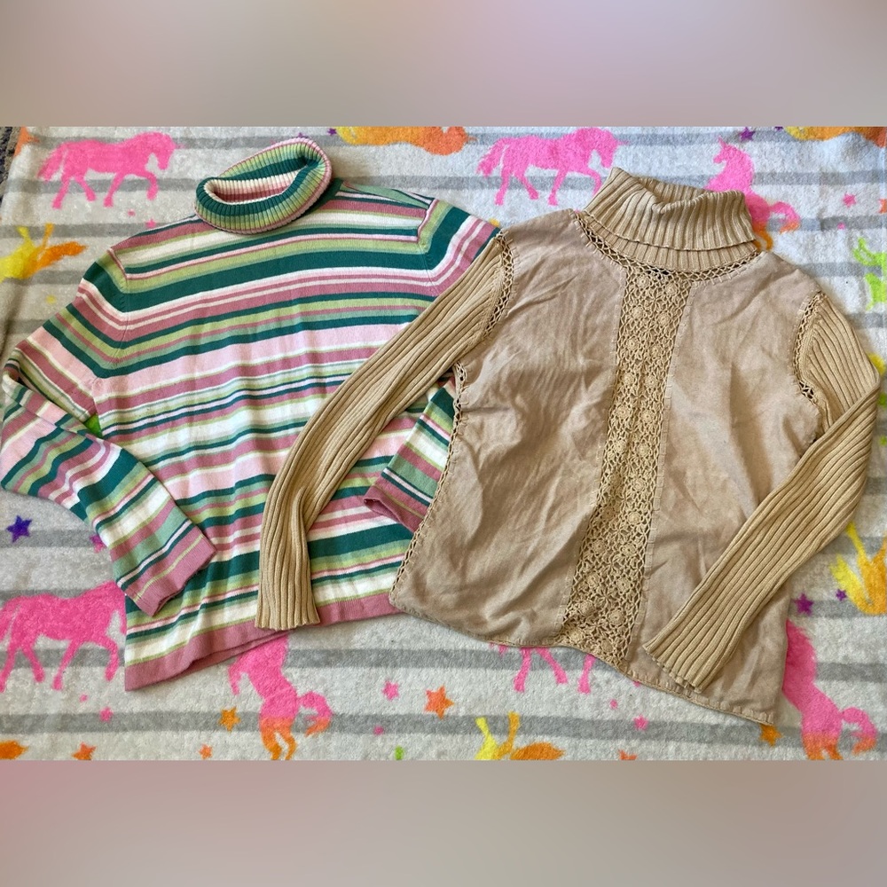 🍬Lot of 2 Vintage Y2K early 2000s Turtleneck Sweaters, size Large